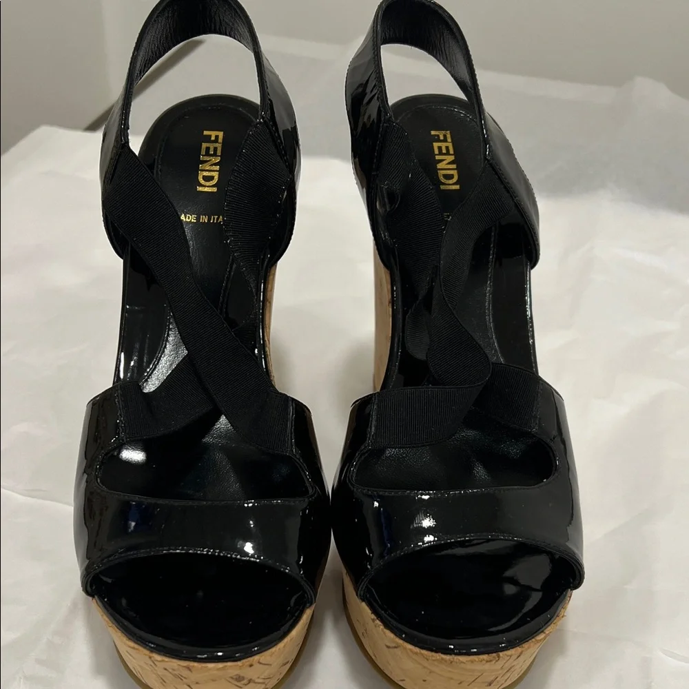Fendi Black Patent Leather Wedges